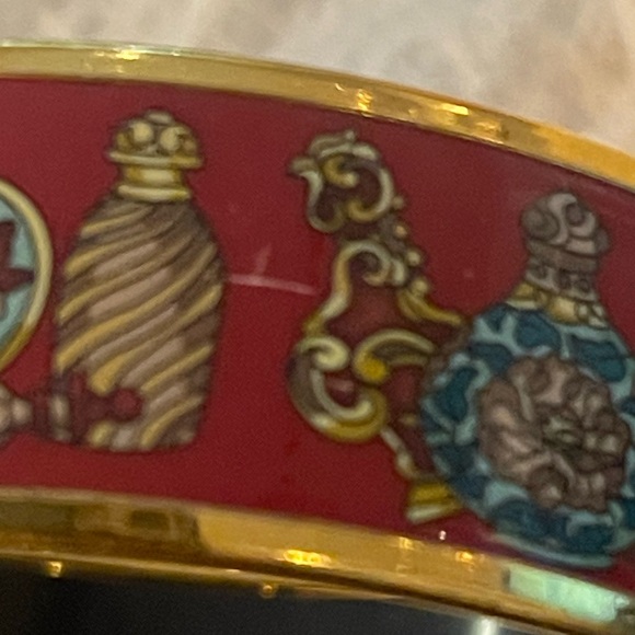 Hermes authentic Cloisonne Perfume Bottle Pattern Bangle Bracelet with Box red - Picture 8 of 13
